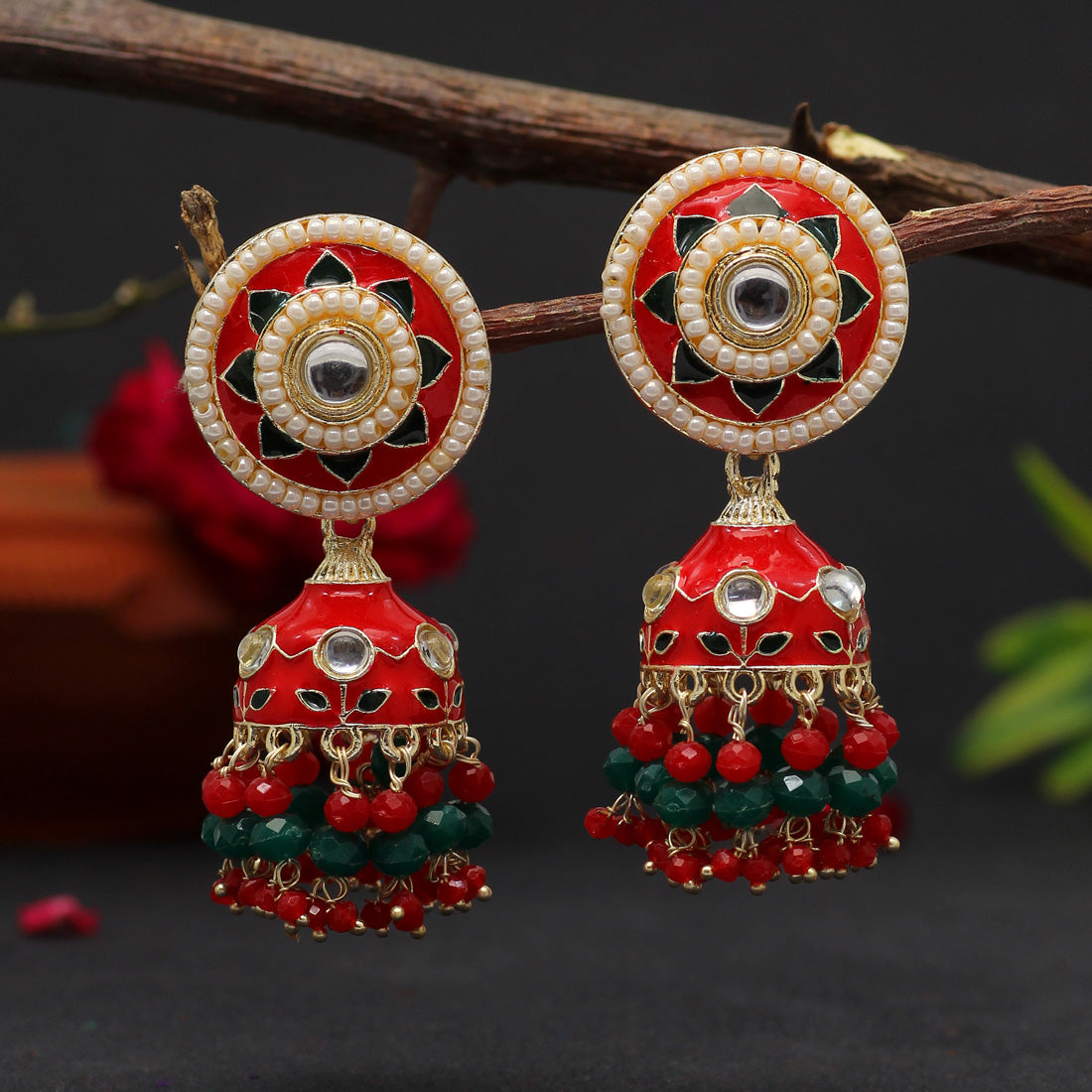 Red Color Meenakari Earrings (MKE1774RED) - preyans.com