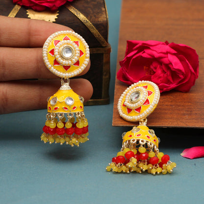 Yellow Color Meenakari Earrings (MKE1774YLW) - preyans.com