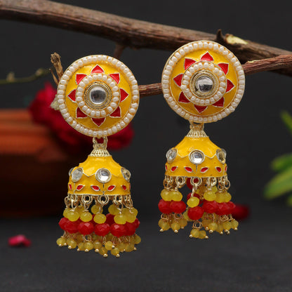 Yellow Color Meenakari Earrings (MKE1774YLW) - preyans.com