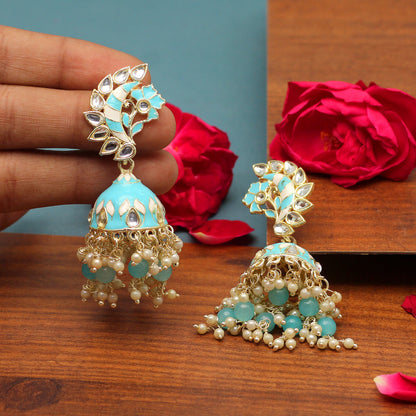 Firozi Color Meenakari Earrings (MKE1775FRZ) - preyans.com