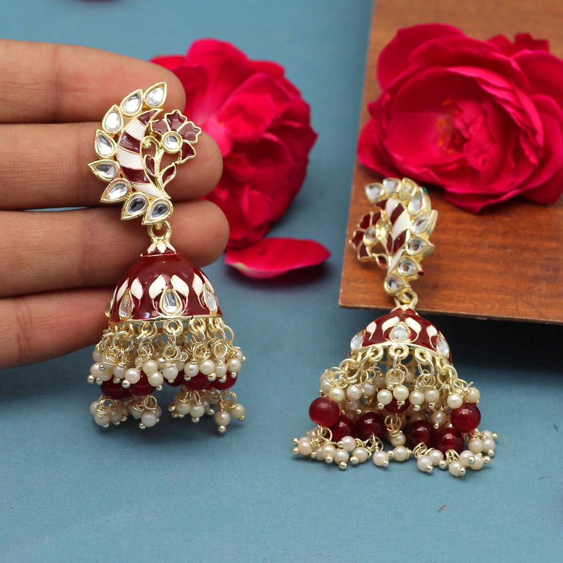 Maroon Color Meenakari Earrings (MKE1775MRN) - preyans.com