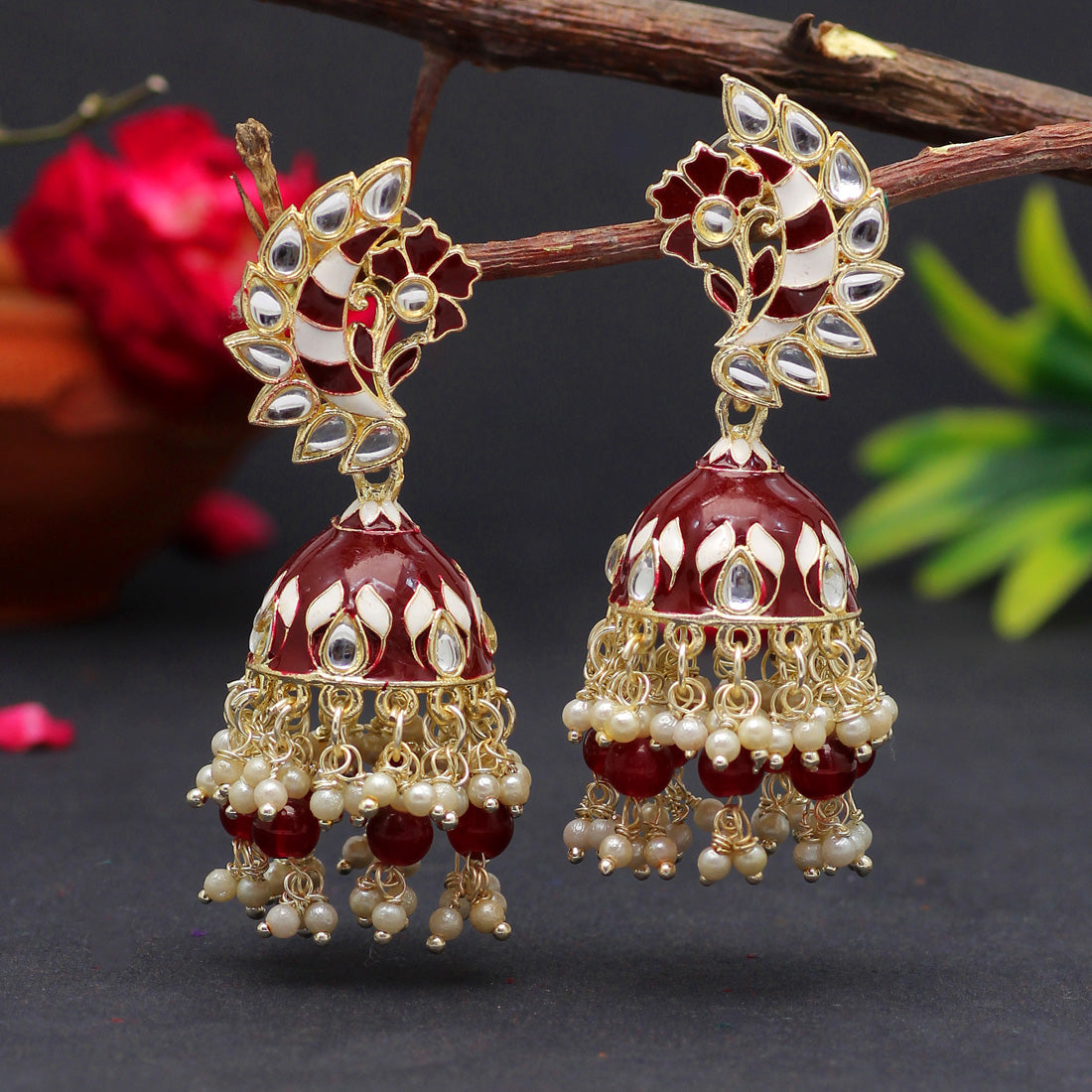 Maroon Color Meenakari Earrings (MKE1775MRN) - preyans.com