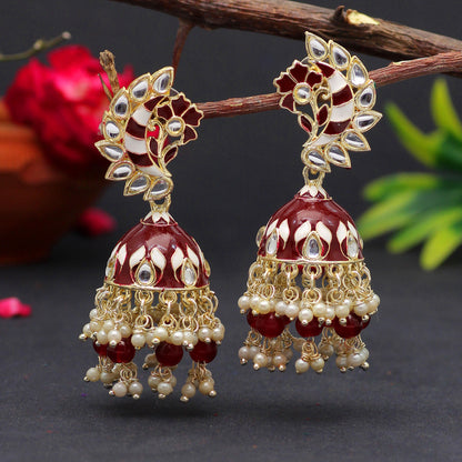 Maroon Color Meenakari Earrings (MKE1775MRN) - preyans.com