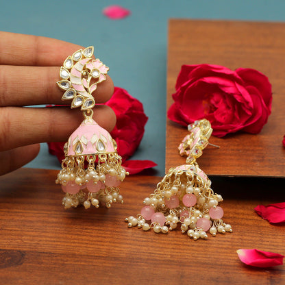 Pink Color Meenakari Earrings (MKE1775PNK) - preyans.com