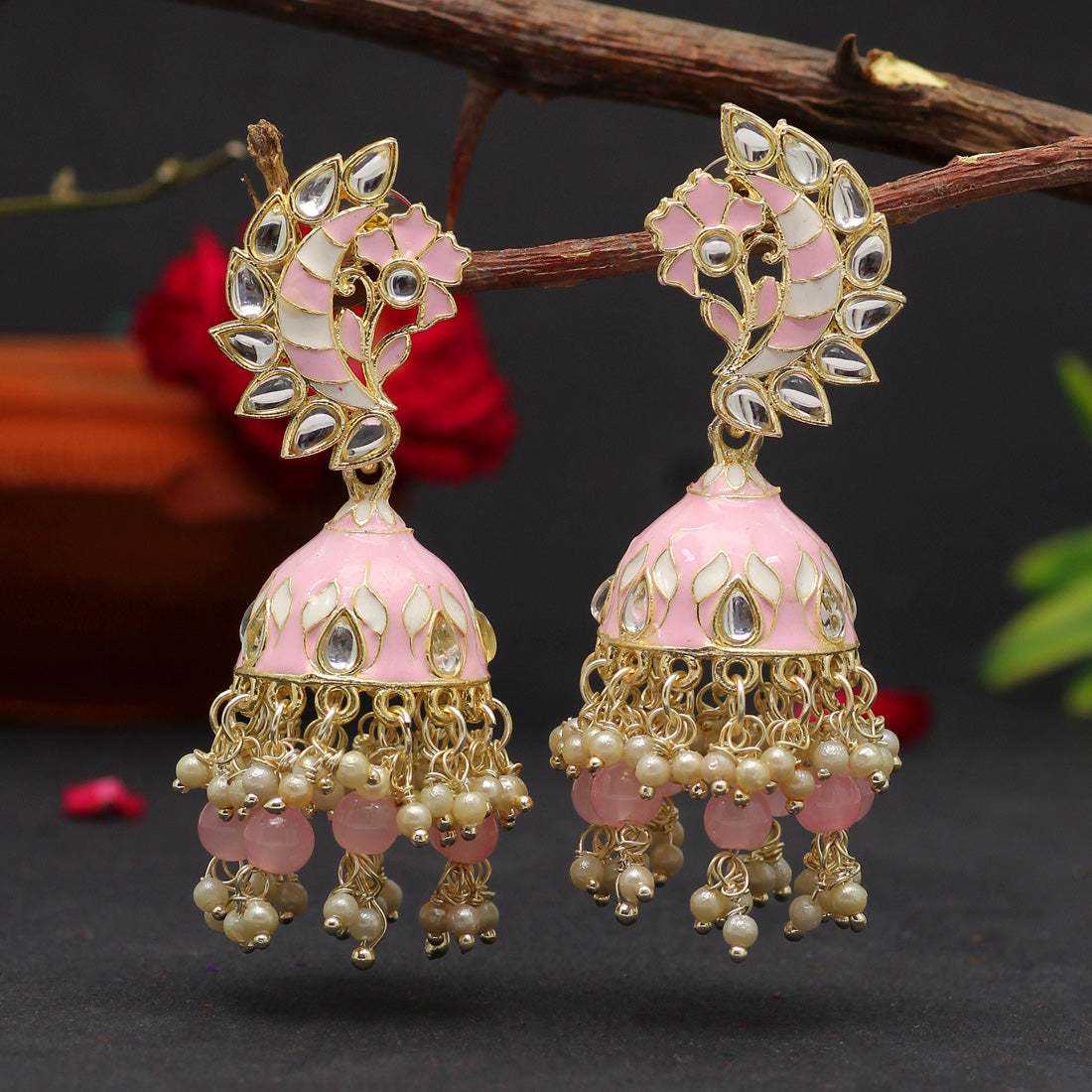 Pink Color Meenakari Earrings (MKE1775PNK) - preyans.com