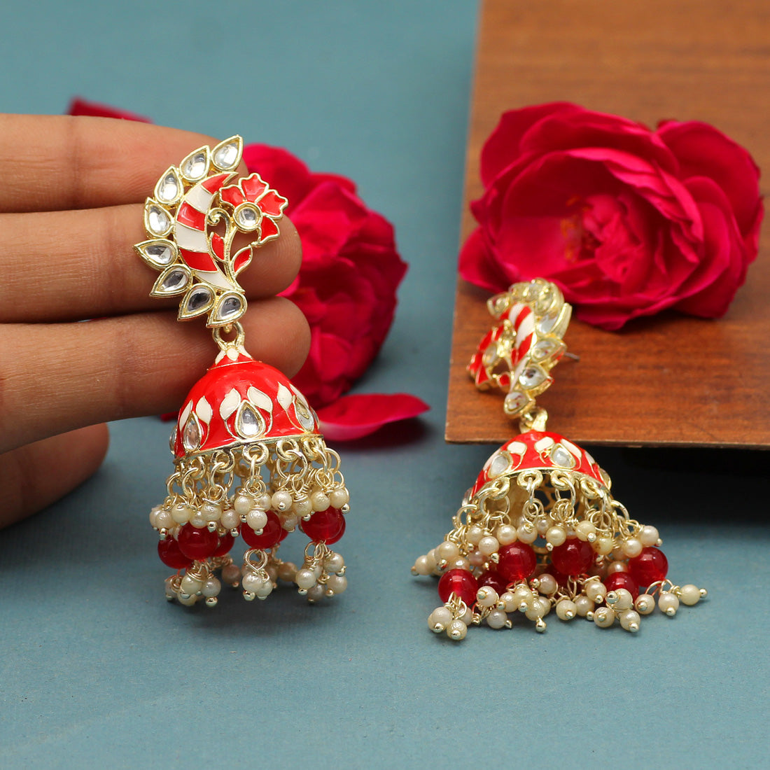 Red Color Meenakari Earrings (MKE1775RED) - preyans.com