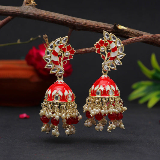 Red Color Meenakari Earrings (MKE1775RED) - preyans.com