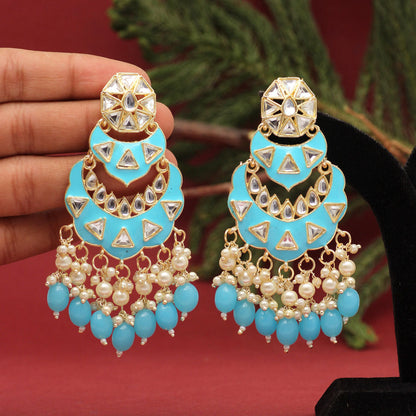 Firozi Color Meenakari Earrings (MKE1778FRZ) - preyans.com