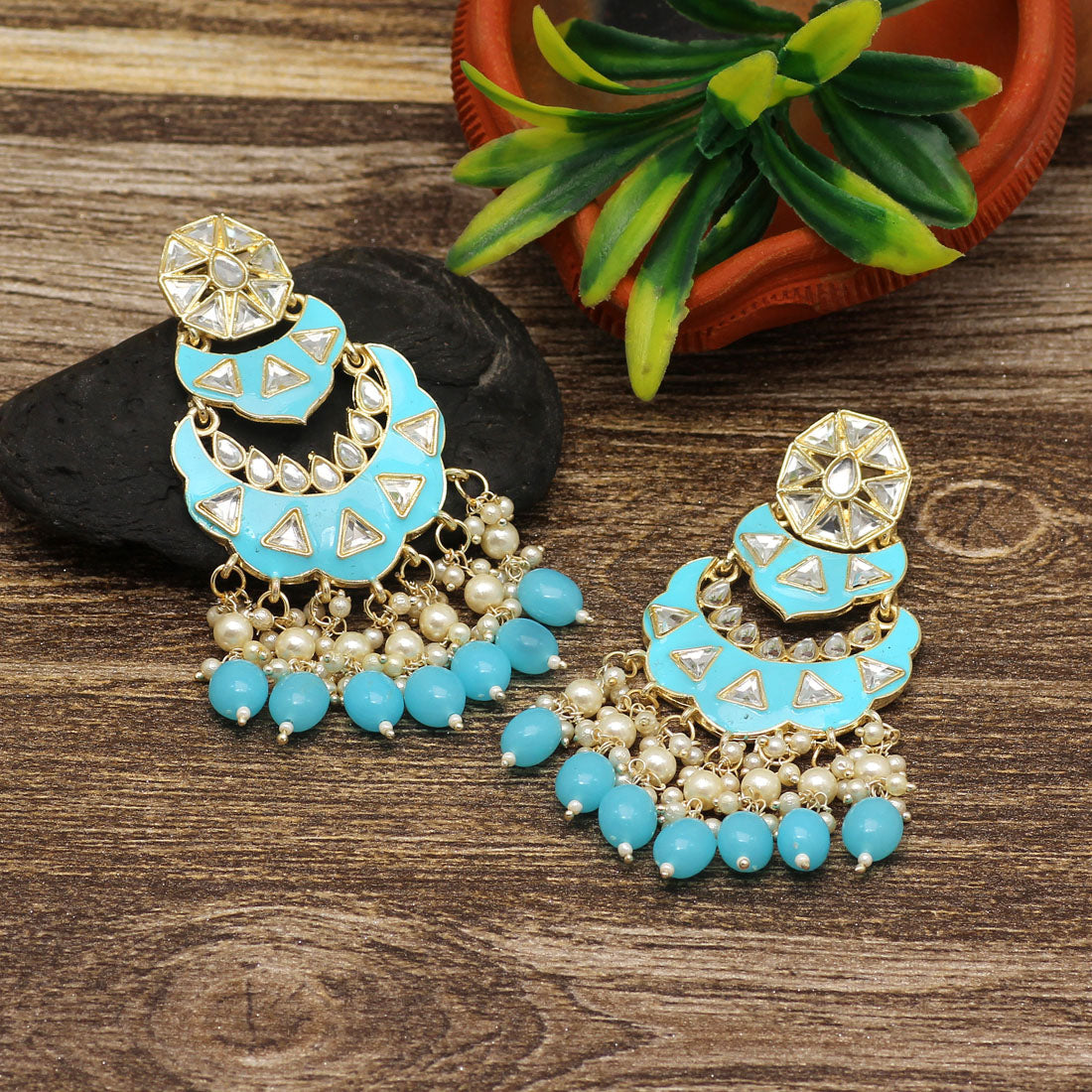 Firozi Color Meenakari Earrings (MKE1778FRZ) - preyans.com