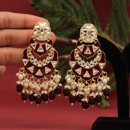 Maroon Color Meenakari Earrings (MKE1778MRN) - preyans.com