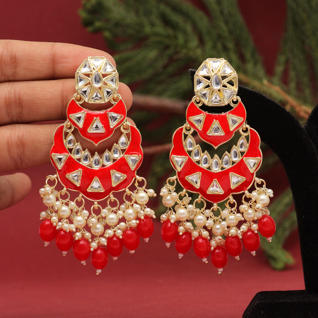 Red Color Meenakari Earrings (MKE1778RED) - preyans.com