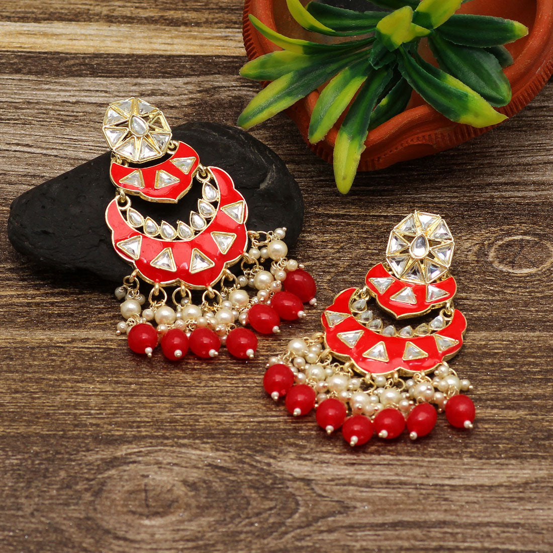 Red Color Meenakari Earrings (MKE1778RED) - preyans.com