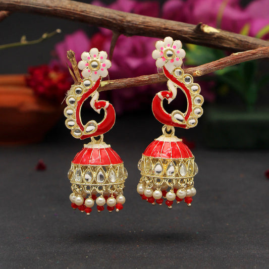 Red Color Meenakari Earrings (MKE1782RED) - preyans.com