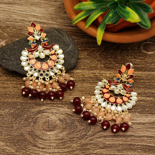 Maroon Color Meenakari Earrings (MKE1785MRN) - preyans.com