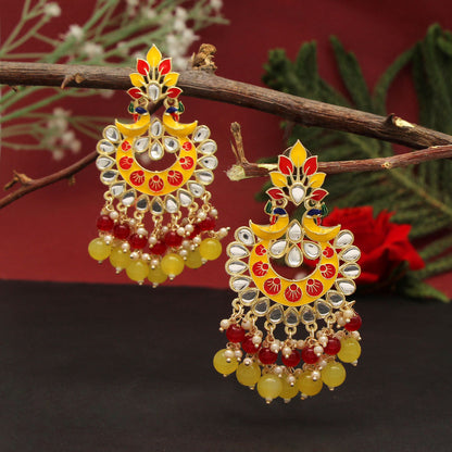 Yellow Color Meenakari Earrings (MKE1785YLW) - preyans.com