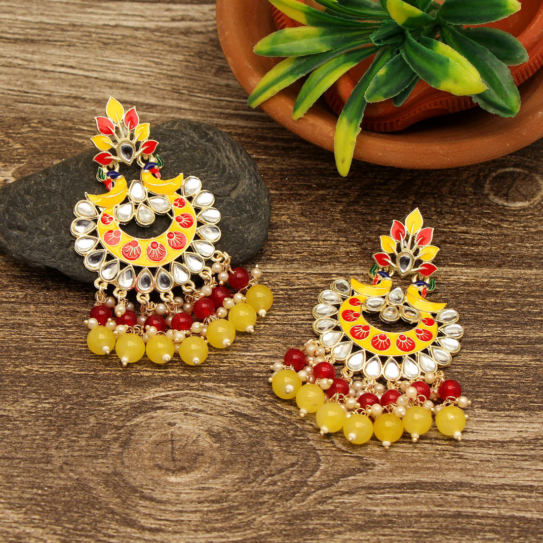 Yellow Color Meenakari Earrings (MKE1785YLW) - preyans.com