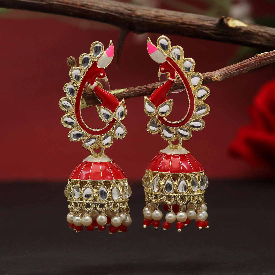 Red Color Meenakari Earrings (MKE1786RED) - preyans.com