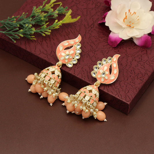 Peach Color Meenakari Earrings (MKE1787PCH) - preyans.com