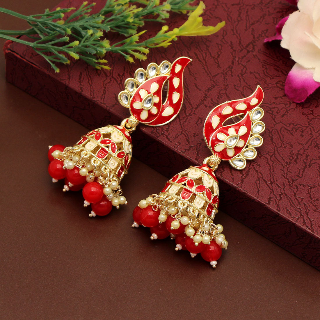 Red Color Meenakari Earrings (MKE1787RED) - preyans.com