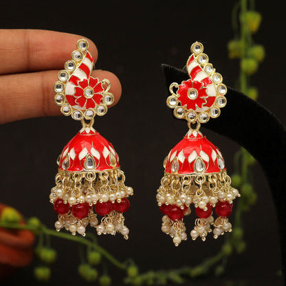 Red Color Meenakari Earrings (MKE1790RED) - preyans.com