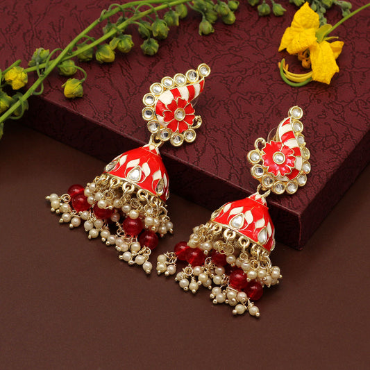 Red Color Meenakari Earrings (MKE1790RED) - preyans.com