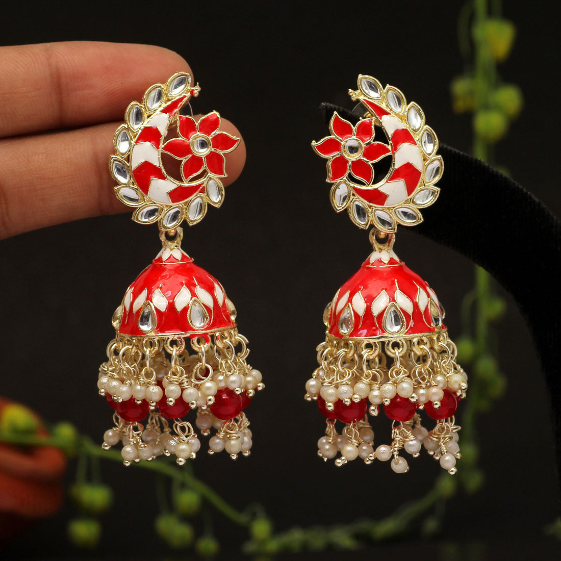 Red Color Meenakari Earrings (MKE1791RED) - preyans.com