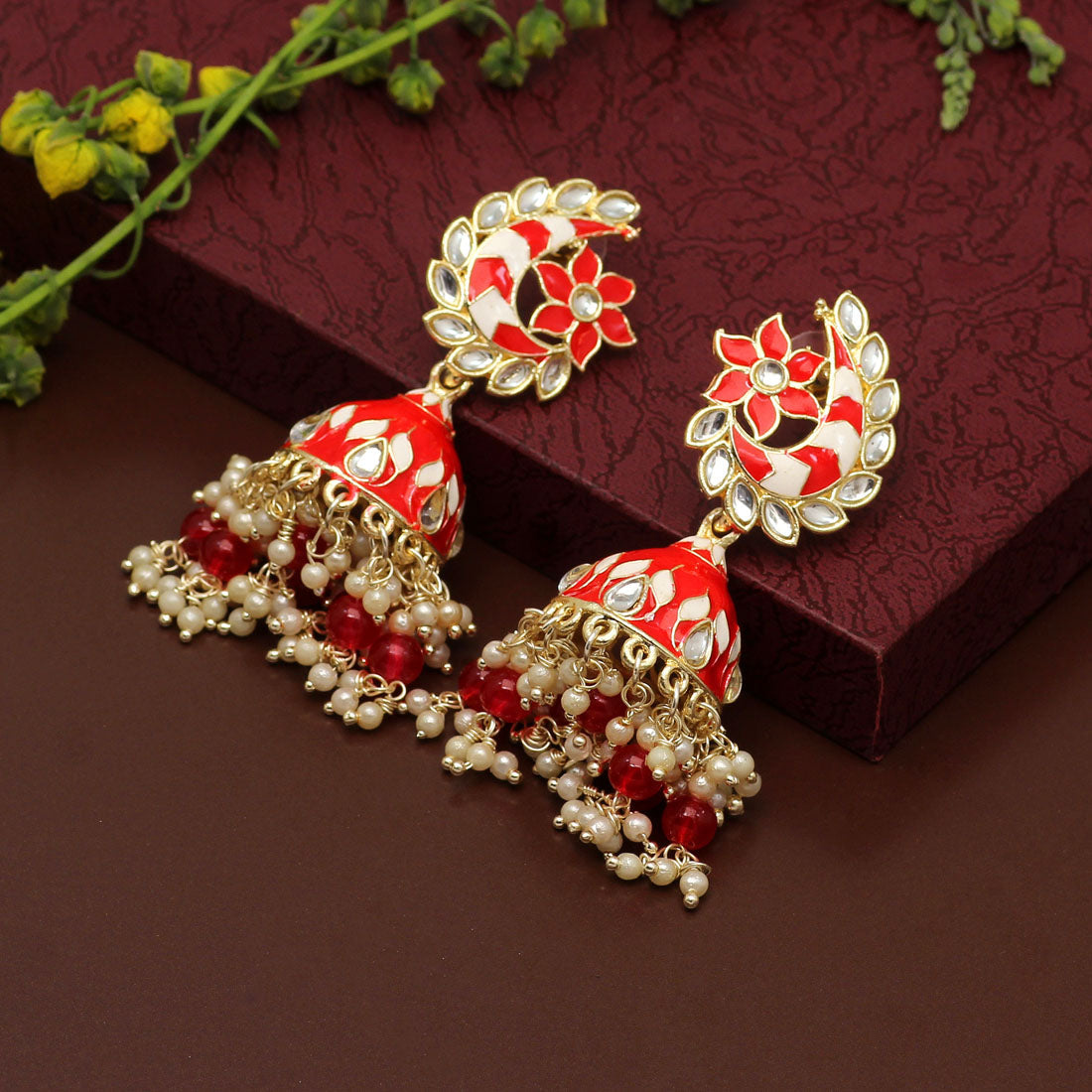 Red Color Meenakari Earrings (MKE1791RED) - preyans.com