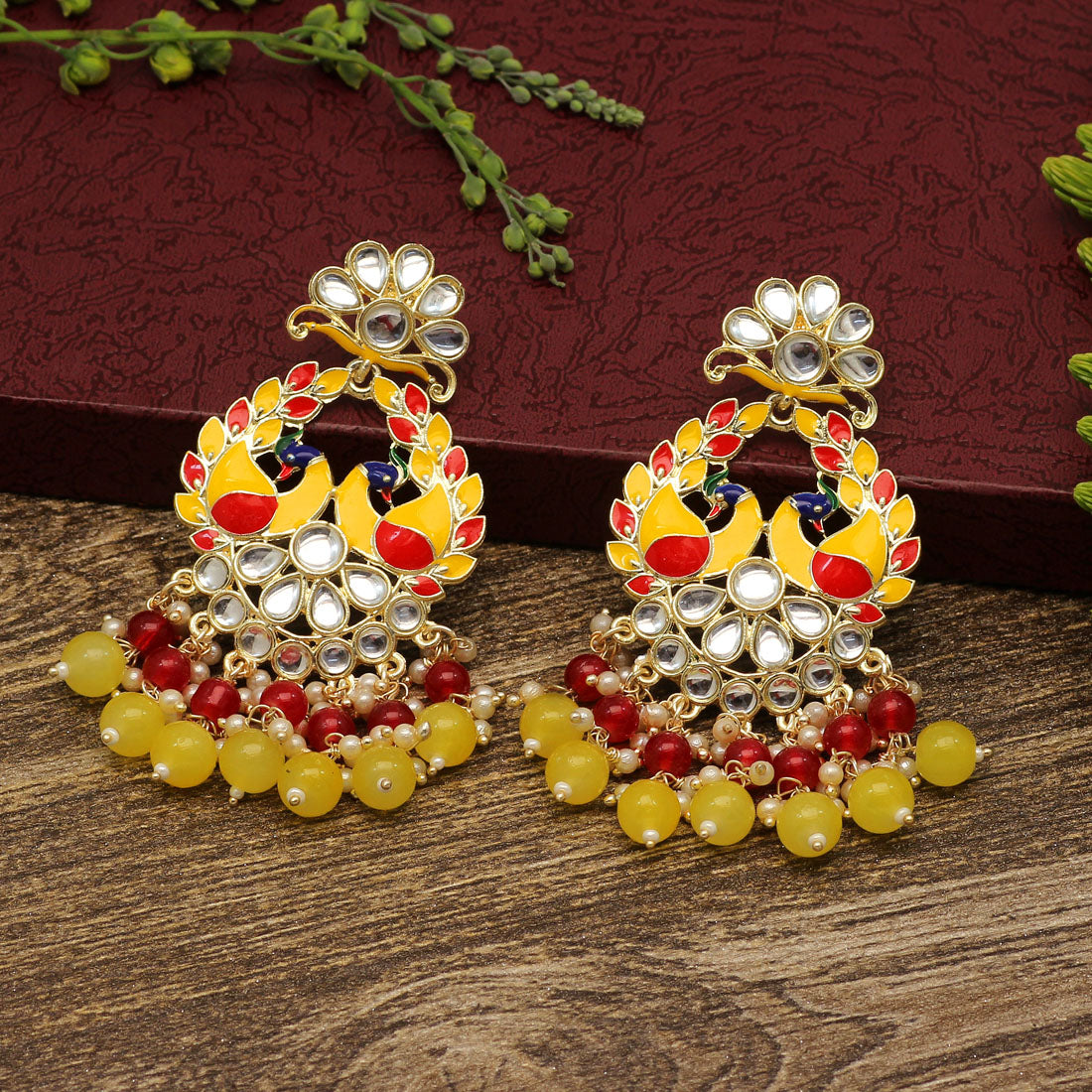 Yellow Color Meenakari Earrings (MKE1792YLW) - preyans.com