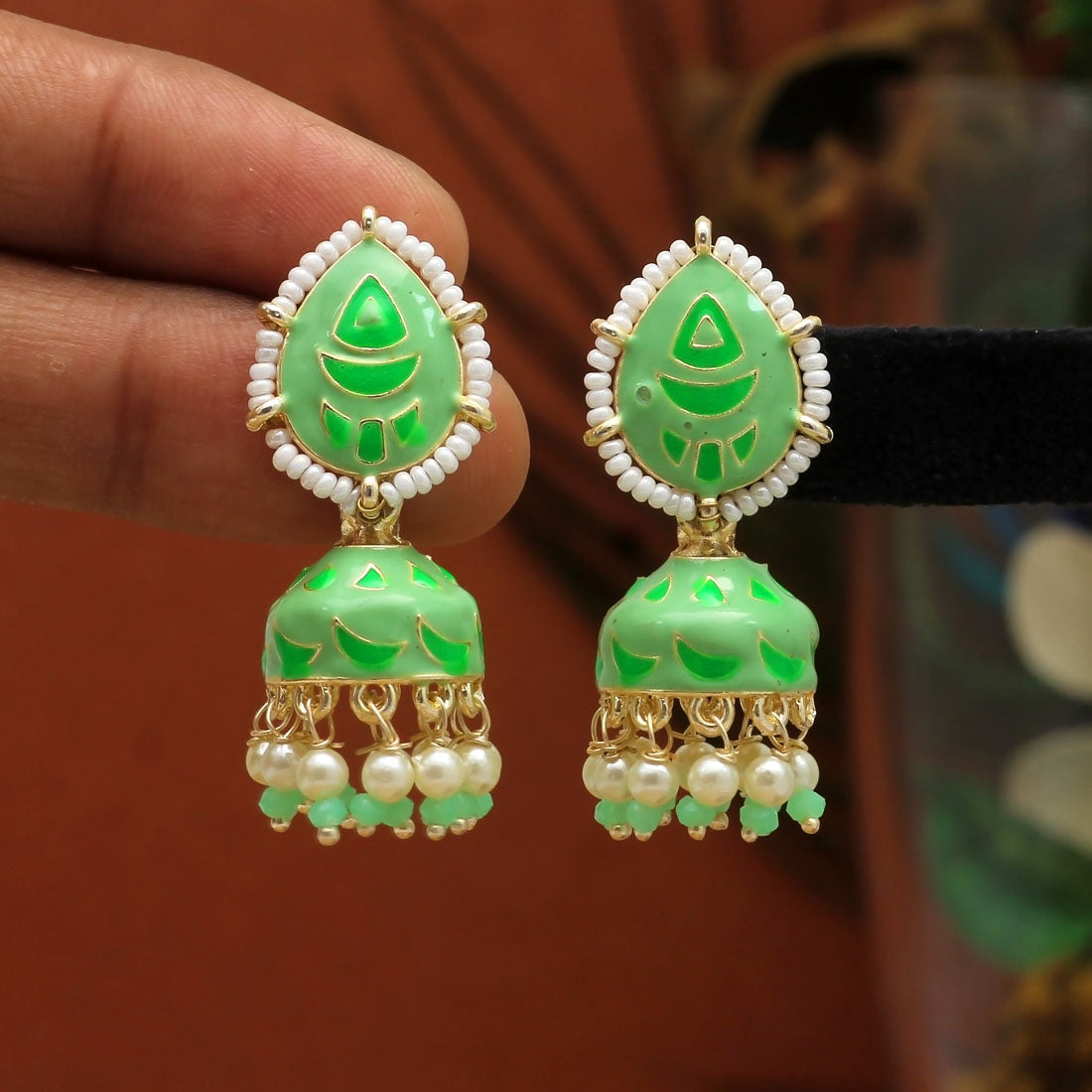 Parrot Green Color Meenakari Earrings (MKE1805PGRN) - preyans.com