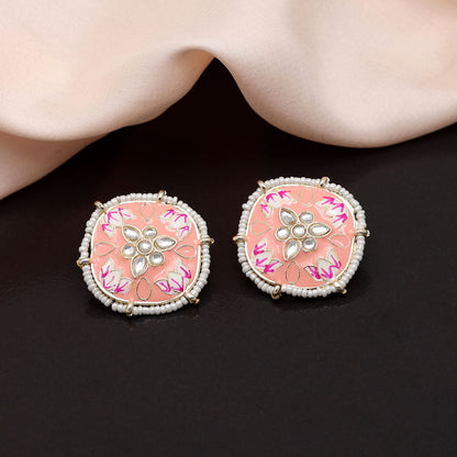 Peach Color Meenakari Stud Earrings (MKE1818PCH) - preyans.com