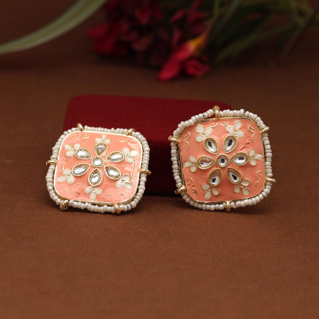 Peach Color Meenakari Stud Earrings (MKE1820PCH) - preyans.com