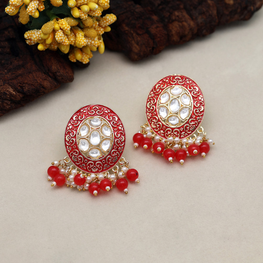 Red Color Meenakari Earrings (MKE1902RED) - preyans.com