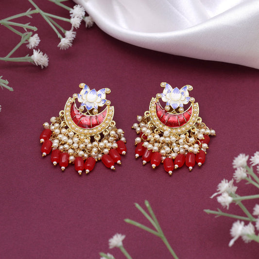 Red Color Meenakari Earrings (MKE1919RED) - preyans.com