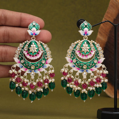 Green Color Hand Painted Meenakari Earrings (MKE1952GRN) - preyans.com