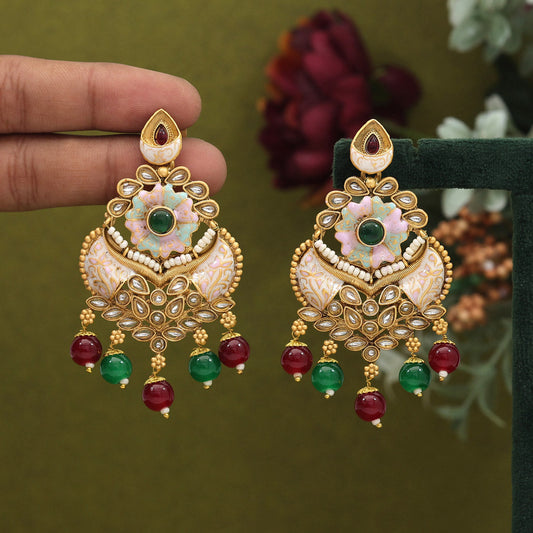 Maroon & Green Color Meenakari Earrings (MKE1962MG) - Preyans.com