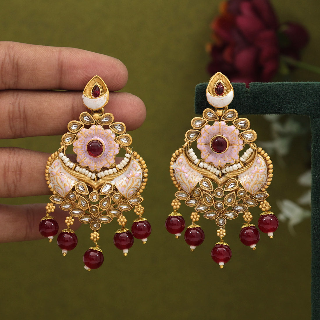 Maroon Color Meenakari Earrings (MKE1962MRN) - Preyans.com