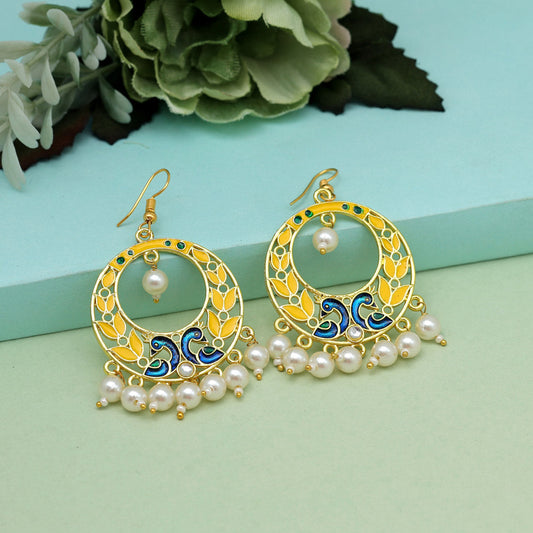 Yellow Color Meenakari Earrings (MKE1974YLW) - preyans.com