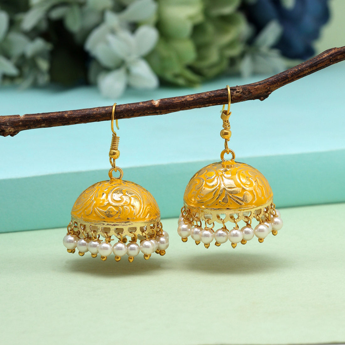 Yellow Color Meenakari Earrings (MKE1978YLW) - preyans.com