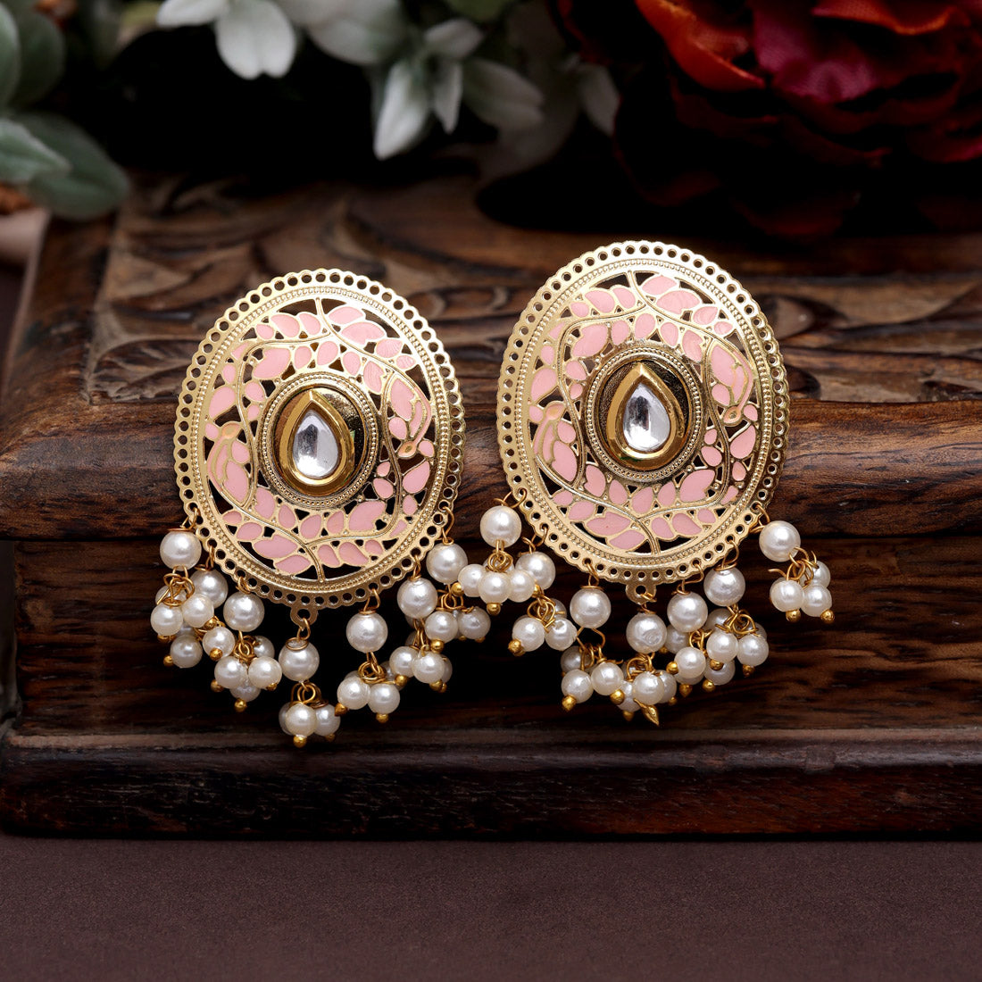 Pink Color Meenakari Earrings (MKE1979PNK) - preyans.com