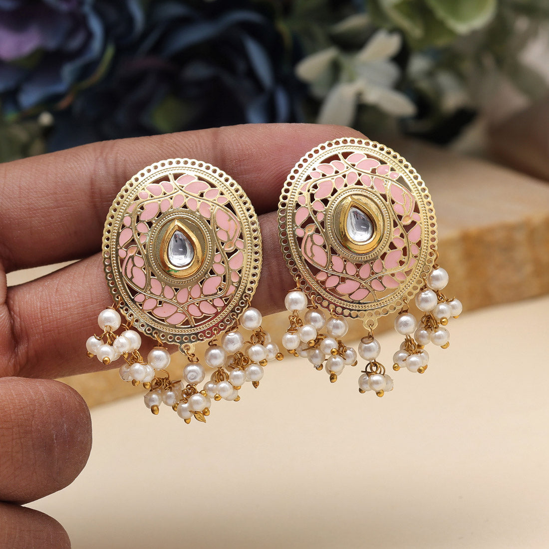 Pink Color Meenakari Earrings (MKE1979PNK) - preyans.com