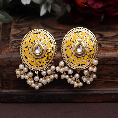 Yellow Color Meenakari Earrings (MKE1979YLW) - preyans.com