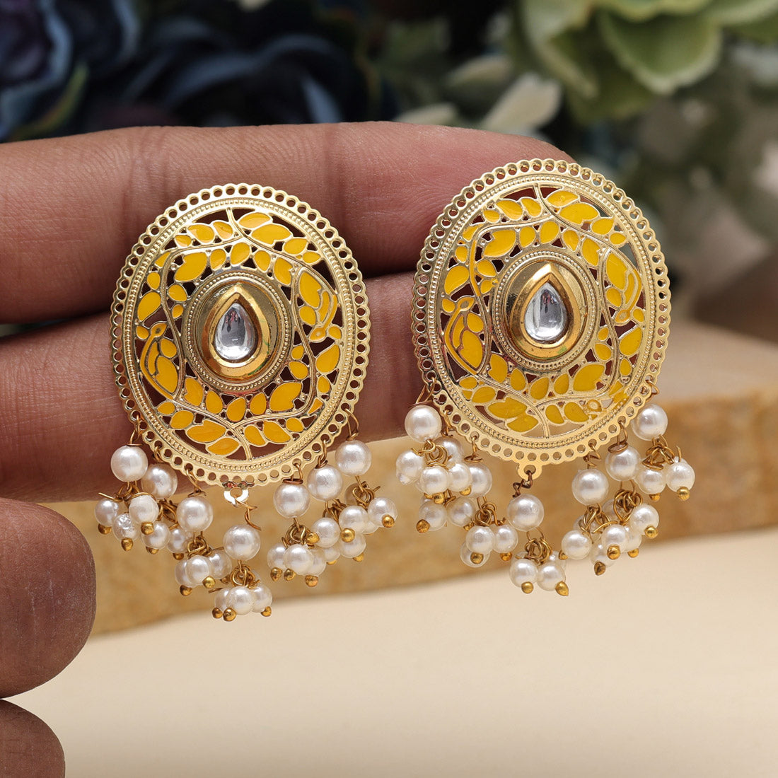 Yellow Color Meenakari Earrings (MKE1979YLW) - preyans.com