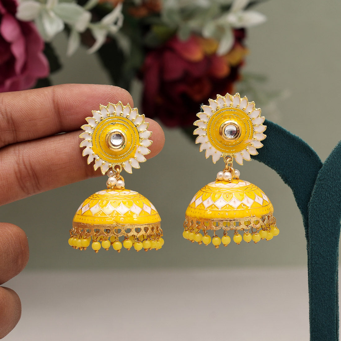 Yellow Color Meenakari Earrings (MKE1980YLW) - preyans.com