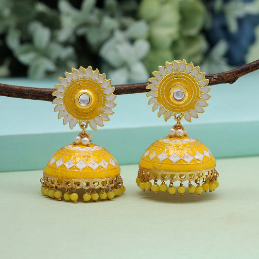 Yellow Color Meenakari Earrings (MKE1980YLW) - preyans.com