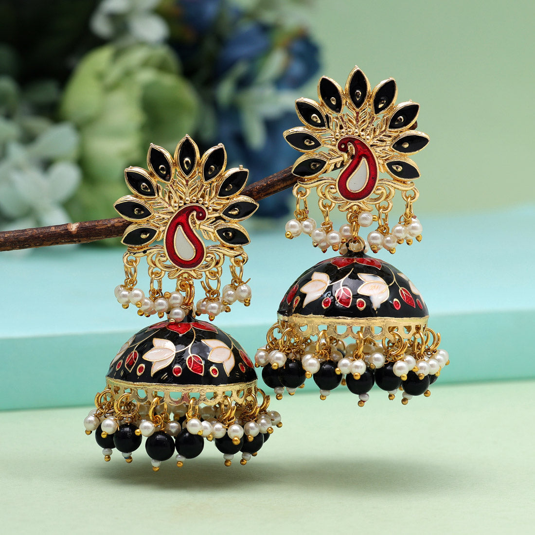 Black Color Meenakari Earrings (MKE1981BLK) - preyans.com