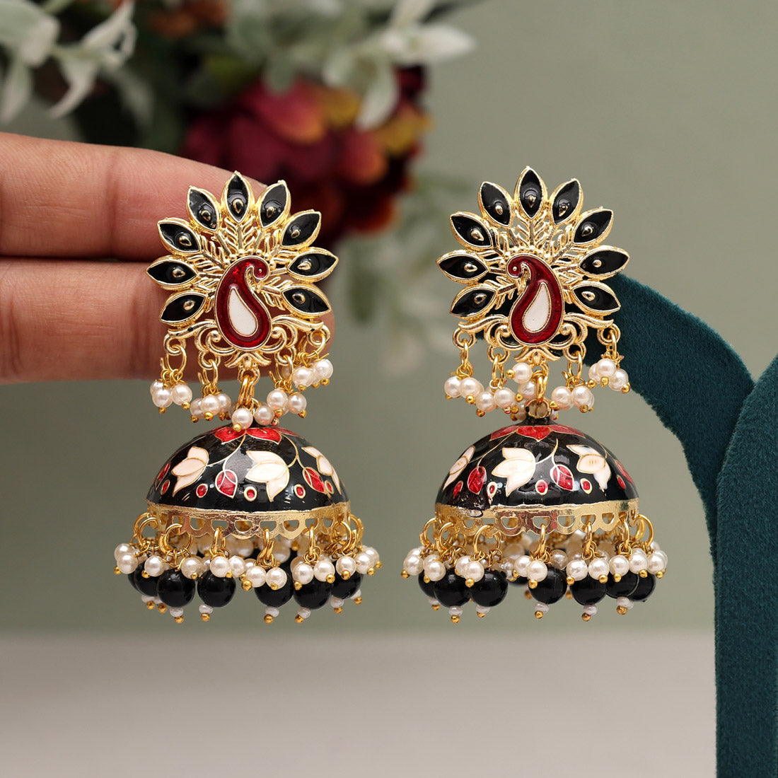 Black Color Meenakari Earrings (MKE1981BLK) - preyans.com