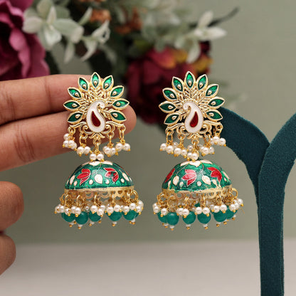 Green Color Meenakari Earrings (MKE1981GRN) - preyans.com