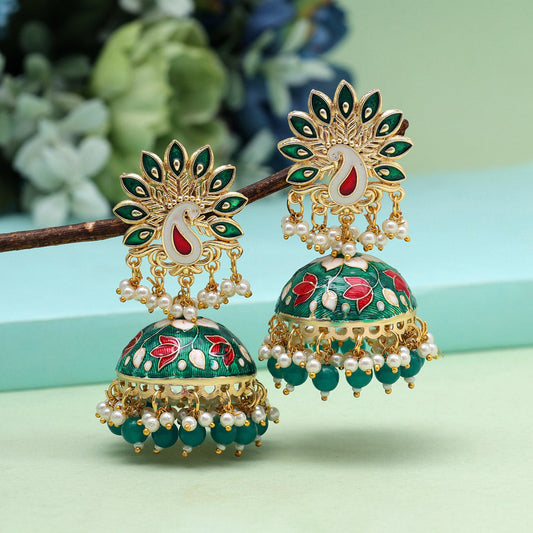 Green Color Meenakari Earrings (MKE1981GRN) - preyans.com