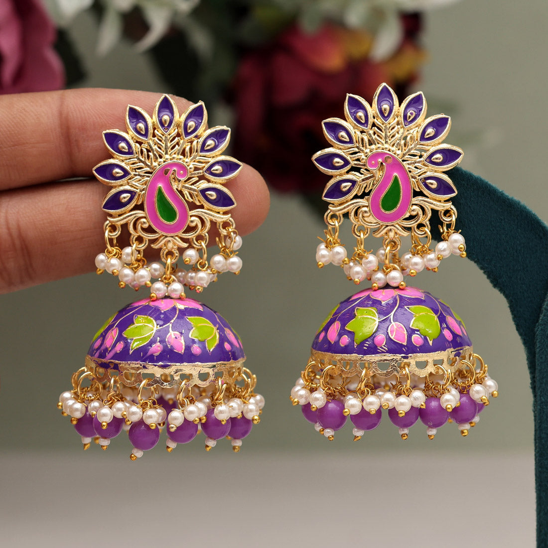 Purple Color Meenakari Earrings (MKE1981PRP) - preyans.com