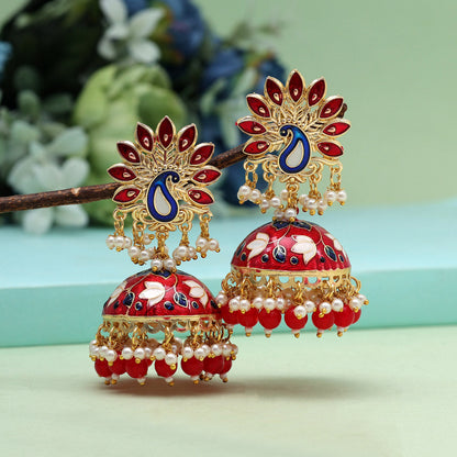 Red Color Meenakari Earrings (MKE1981RED) - preyans.com